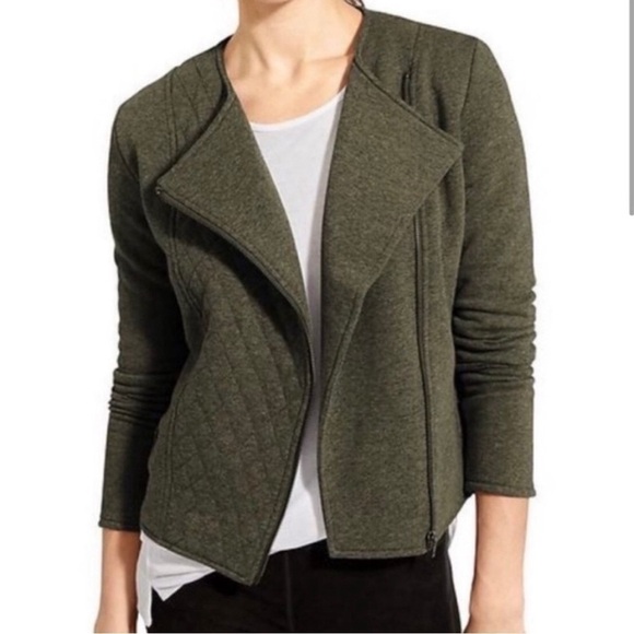 Athleta Belvedere gray quilted zip up Moto Jacket zipper sleeves Women’s Sz S - Picture 10 of 10